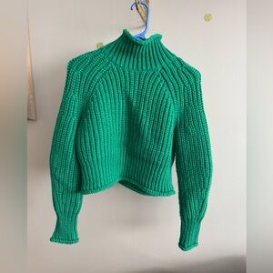 H&M Vibrant Green Cowl Neck Cropped Knit Sweater